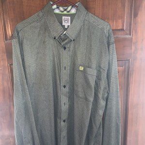 Cinch Lime Diamond Patterned Black Button Down
